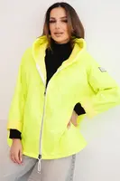 Dámska prešívaná bunda s kapucňou, neónová žltá