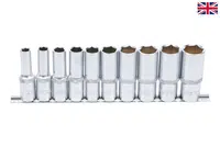 BGS technic Hlavice nástrčné 1/2", 3/8"-15/16" prodloužené palcové, na kolejnici,11ks - BGS 2435