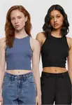 Women's Cropped Rib Top - 2 Pack Blue+Black