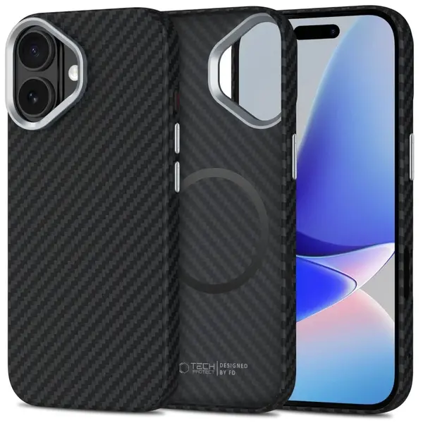 Tech-Protect Ion Carbon MagSafe, iPhone 17, černo-stříbrný