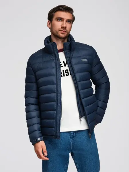 Ombre Men's quilted jacket with two fasteners - navy blue