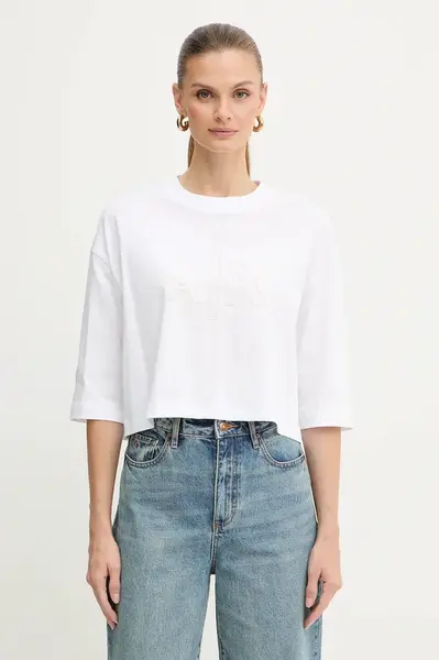Bavlněné tričko Armani Exchange dámské, bílá barva, XW001080 AF10356