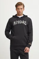 Mikina adidas Camo pánská, černá barva, s kapucí, s potiskem, JI6767