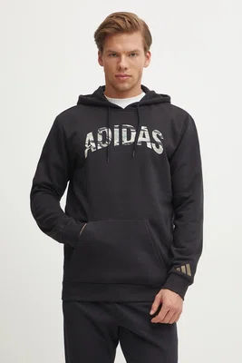 Mikina adidas Camo pánská, černá barva, s kapucí, s potiskem, JI6767