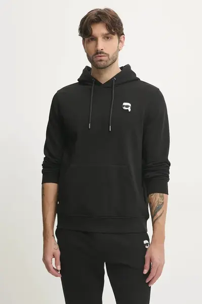 Mikina Karl Lagerfeld pánská, černá barva, s kapucí, s aplikací, 500900.705711