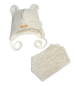 Baby Nellys Pletená čepice s šátkem 2v1, Teddy Hand made - světle béžová, 68/74