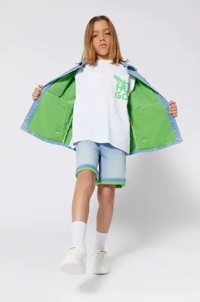 Dětské bavlněné tričko HUGO bílá barva, s potiskem, G00340