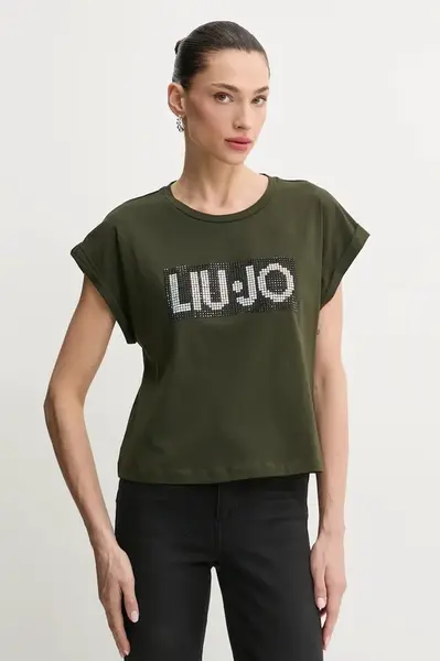 Bavlněné tričko Liu Jo zelená barva, VA5151.JS923