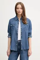 Džínová košile United Colors of Benetton dámská, modrá barva, regular, s klasickým límcem