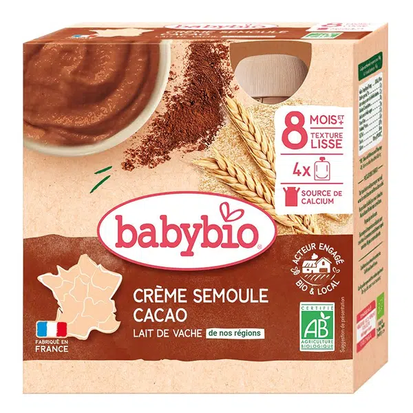 Babybio Mléčná krupicová svačinka s kakaem 4x85 g