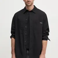 Bavlněná košile Calvin Klein Jeans černá barva, relaxed, s klasickým límcem, J30J326721