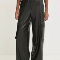 Kalhoty HUGO dámské, černá barva, kapsáče, high waist, 50534209