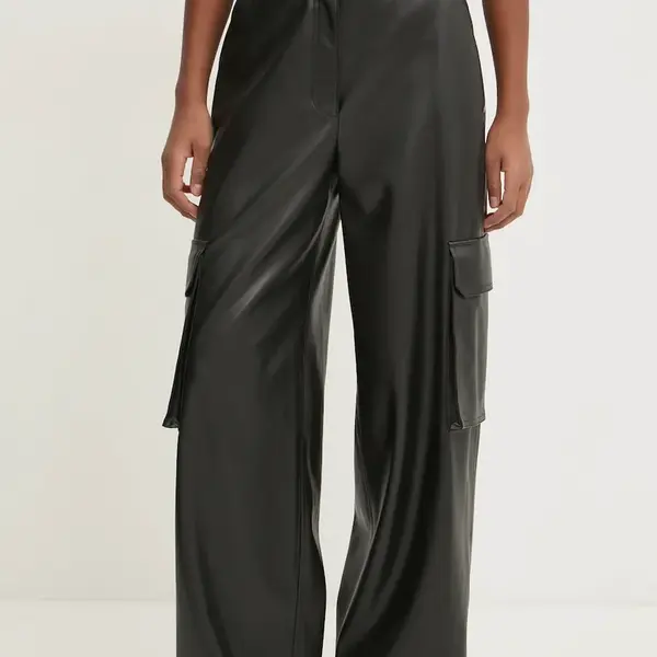 Kalhoty HUGO dámské, černá barva, kapsáče, high waist, 50534209