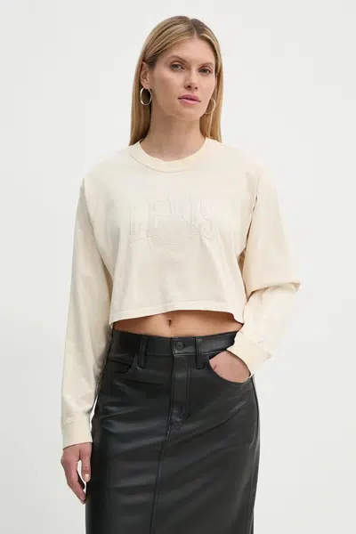 Bavlněné tričko s dlouhým rukávem Levi's béžová barva, A9418