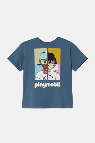 Dětské bavlněné tričko Puma X PLAYMOBIL modrá barva, s potiskem, 627394