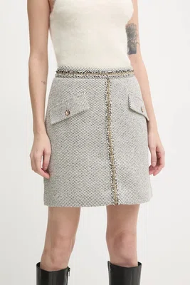 Sukně s příměsí vlny Bruuns Bazaar šedá barva, mini, BBW4200