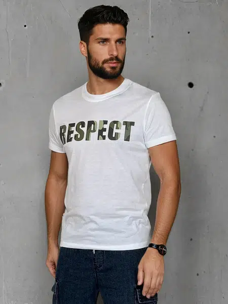 T-shirt męski z nadrukiem biała Dstreet