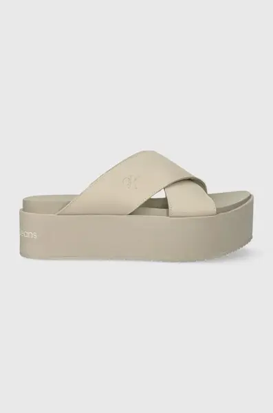 Kožené šľapky Calvin Klein Jeans FLATFORM CROSS MG UC