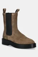 Semišové kotníkové boty Calvin Klein CONVAVE WELT CHESEA SUEDE dámské, hnědá barva, na plochém podpatku, YW0YW01969