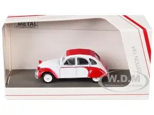 Citroen 2 CV White with Red Top and Fenders 1/64 Diecast Model Car by Schuco