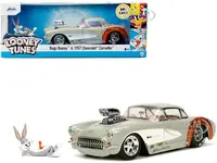 1957 Chevrolet Corvette Beige with Pink Interior with Bugs Bunny Figure "Looney Tunes" "Hollywood Rides" Series 1/24 Diecast Model Car by Jada