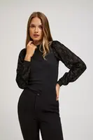 Marisse Black Blouse With Decorative Sleeves