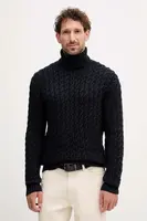 Vlněný svetr BOSS BECKHAM X BOSS pánský, tmavomodrá barva, s golfem, 50554338