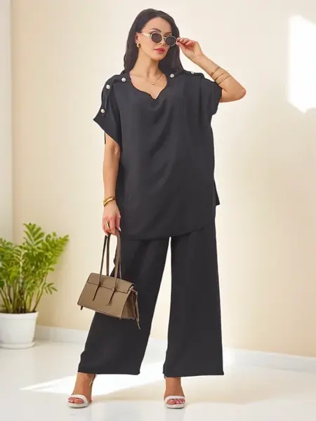 Resti Women's cotton set with short sleeves and wide pants
