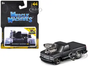 1993 Chevrolet 454 SS Pickup Truck Matt Black "Blackout Edition" 1/64 Diecast Model Car by Muscle Machines