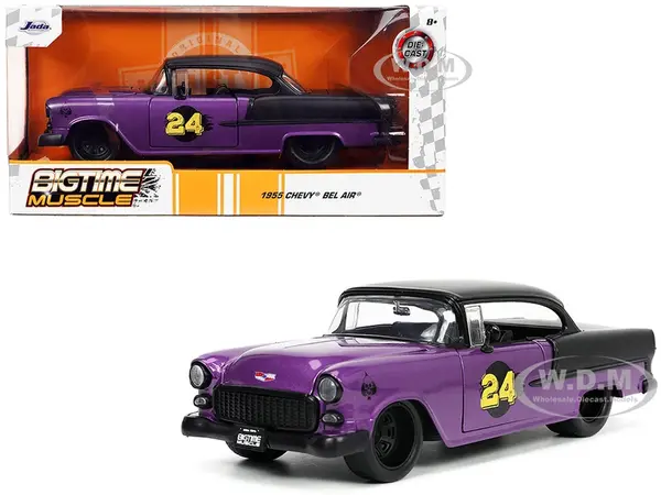 1955 Chevrolet Bel Air 24 Purple Metallic and Matt Black "Bigtime Muscle" Series 1/24 Diecast Model Car by Jada