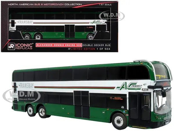 Alexander Dennis Enviro 500 Double Decker Bus "AC Transit / Transbay" Green and White "North American Bus &amp; Motorcoach Collection" Limited Editio