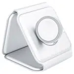 15W Portable 3-in-1 Magnetic Wireless Charger Silicone Foldable Fast Charging Stand Base for iPhone 12/13 Series - White