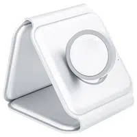 15W Portable 3-in-1 Magnetic Wireless Charger Silicone Foldable Fast Charging Stand Base for iPhone 12/13 Series - White