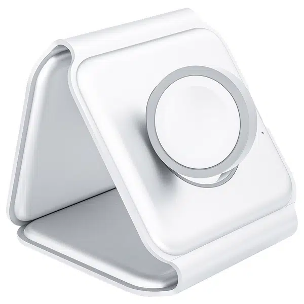 15W Portable 3-in-1 Magnetic Wireless Charger Silicone Foldable Fast Charging Stand Base for iPhone 12/13 Series - White