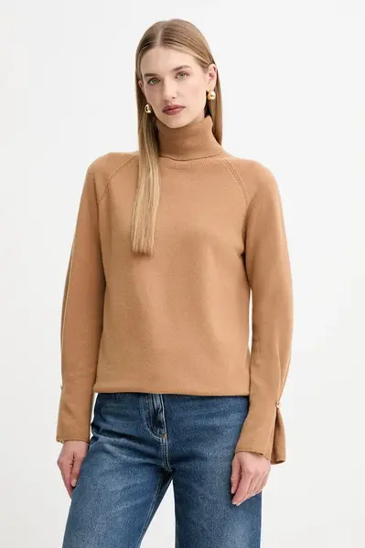 Vlněný svetr Fracomina dámský, béžová barva, s golfem, FR25WT7013K47301