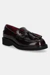 Kožené mokasíny Tommy Hilfiger TASSEL SQUARISH TOE LTHR LOAFER dámské, vínová barva, na platformě, FW0FW08749