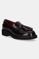 Kožené mokasíny Tommy Hilfiger TASSEL SQUARISH TOE LTHR LOAFER dámské, vínová barva, na platformě, FW0FW08749
