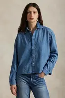 Džínová košile Polo Ralph Lauren dámská, modrá barva, relaxed, s klasickým límcem, 211969457