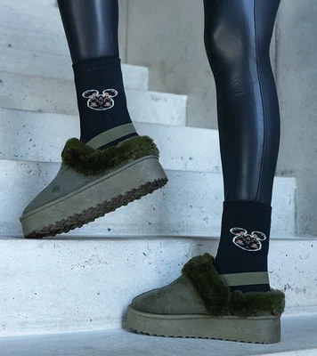 Gemre Green platform slippers with fur Frank