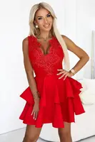 200-11 CHARLOTTE exclusive flared dress with lace neckline - red