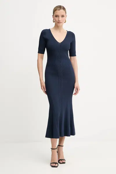 Šaty Herve Leger Aria tmavomodrá barva, midi, přiléhavé, DCR8524128