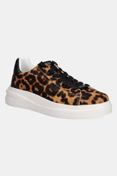 Kožené tenisky Guess ELBINA8 dámské, hnědá barva, FLTEL8 LEA12