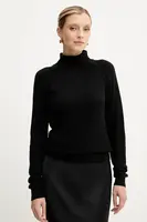 Svetr z vlněné směsi Silvian Heach SAM dámský, černá barva, s golfem, GPA25244LU