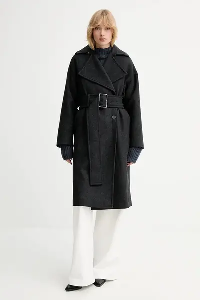 Kabát s vlnou IRO šedá barva, WP137MEALIA