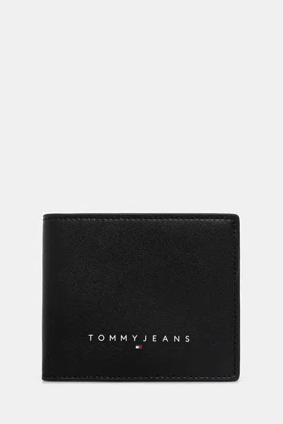Kožená peněženka Tommy Jeans pánská, černá barva, AM0AM13695