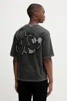 Bavlněné tričko Desigual CARDIFF MICKEY pánské, šedá barva, s aplikací, 25WMTK23