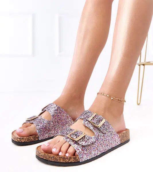 marka niezdefiniowana Multicolored Glitter Cork Sole Sandals Flotila