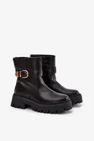 Boto Zateplené dámske členkové topánky so zlatým sponom Čierne Elanore