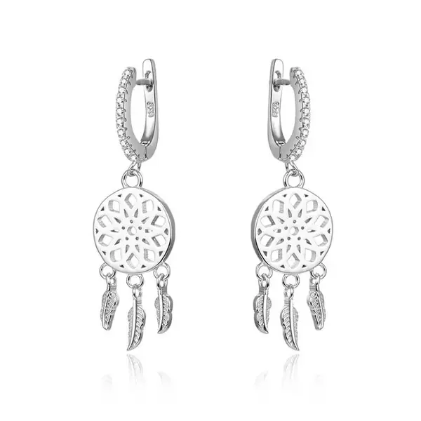 Beneto Strieborné náušnice so zirkónmi lapače snov AGUC1976