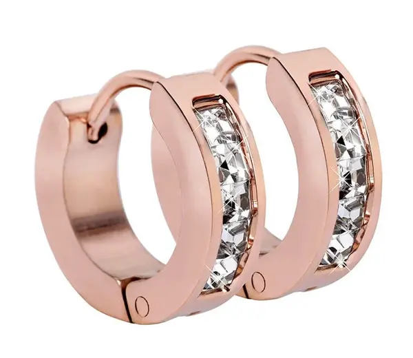 Troli Ružovo pozlátené oceľové náušnice krúžky s kryštálmi